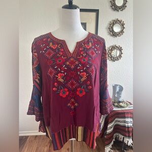 John Mark Floral Embroidered 3/4 Bell Sleeve Tunic